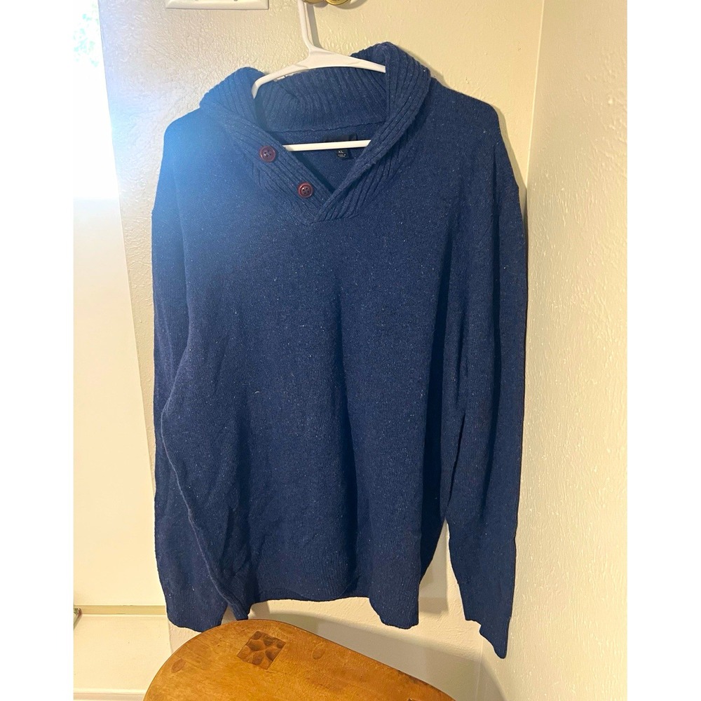 J.Crew Rugged Merino Wool Blend Sweater Men XL Navy Speckled Shawl Collar J7664